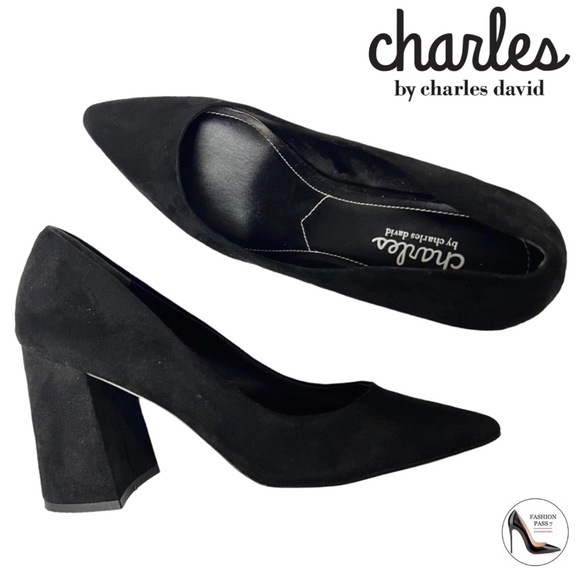 Charles David Arya Black Pump Block heel pointed toe Classic Dress Shoes Heels 8 - Picture 1 of 7